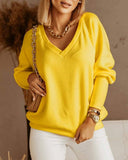 V Neck Gigot Sleeve Back Drawstring Top