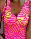 Zebra Stripe Print Ombre Button Front Tank Top