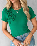 Frill Hem Round Neck Top