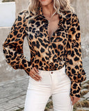 Cheetah Print Lantern Puff Sleeve Shirt