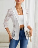 Lapel Neck Lace Patch Single Button Flap Detail Sheer Blazer Coat