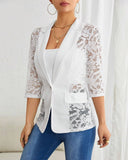 Lapel Neck Lace Patch Single Button Flap Detail Sheer Blazer Coat