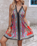 Paisley Print Halter Backless Dress