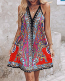 Paisley Print Halter Backless Dress