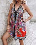 Paisley Print Halter Backless Dress