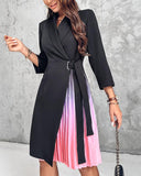 Ombre Lapel Neck Tied Waist Pleated Blazer Dress