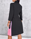 Ombre Lapel Neck Tied Waist Pleated Blazer Dress