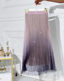 Ombre Sheer Mesh Patch A Line Pleated Glitter Skirt