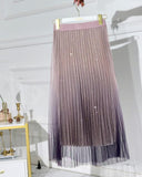 Ombre Sheer Mesh Patch A Line Pleated Glitter Skirt