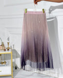 Ombre Sheer Mesh Patch A Line Pleated Glitter Skirt