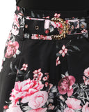 Plain Tank Top & Floral Print Shorts Set With Belt