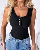 Button Down Scoop Neck Summer Casual Basics Tank Top