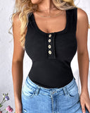 Button Down Scoop Neck Summer Casual Basics Tank Top