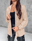 Allover Sequin Button down Long Sleeve Shirt Top