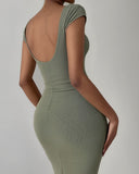 Cap Sleeve Backless Ribbed Bodycon Dress