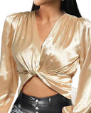 Satin Ruched Rhinestone Decor Twisted Top