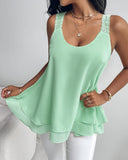 Love Heart Pattern Contrast Lace Layered Chiffon Tank Top