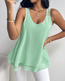 Love Heart Pattern Contrast Lace Layered Chiffon Tank Top