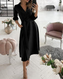 Lantern Sleeve Casual Shirt Dress