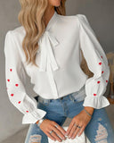 Letter Heart Embroidery Buttoned Top