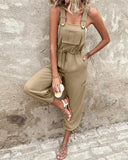 Pocket Design Drawstring Suspender Jumpsuit