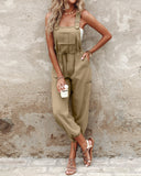 Pocket Design Drawstring Suspender Jumpsuit