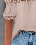 Frill Hem Off Shoulder Short Sleeve Top