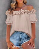 Frill Hem Off Shoulder Short Sleeve Top