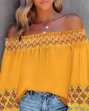 Floral Tribal Print Geometric Pattern Off Shoulder Top