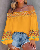 Floral Tribal Print Geometric Pattern Off Shoulder Top