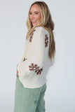 White Colorblock Floral Pattern Round Neck Sweater