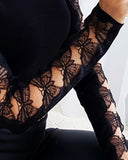 Long Sleeve Lace Butterfly Pattern Hollow Out Top