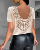 Contrast Lace Backless Ribbed T Shirt