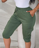 Side Pockets Drawstring Waist Cropped Cargo Pants