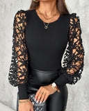 Floral Pattern Hollow out Lace Long Sleeve Blouse Top