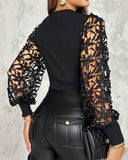 Floral Pattern Hollow out Lace Long Sleeve Blouse Top