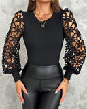 Floral Pattern Hollow out Lace Long Sleeve Blouse Top