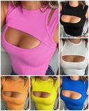 Fake Two Piece Cutout O neck Ribbed Tank Top