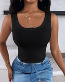 Scoop Neck Sleeveless Ribbed Tank Top Cami Tee Shirts