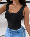 Scoop Neck Sleeveless Ribbed Tank Top Cami Tee Shirts