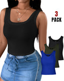 3 Pack Scoop Neck Sleeveless Ribbed Tank Top Cami Tee Shirts