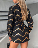 Bronzing Chevron Print Shirt Dress