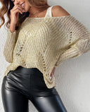 2 Piece Hollow out Pullover Top Inner Tank Open Knit Sweater Blouse Set