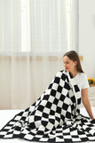 Color black Plush Checkered Print Sofa Blanket 127*152cm