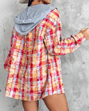 Colorblock Plaid Print Distressed Hooded Coat Shacket