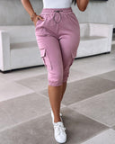 Side Pockets Drawstring Waist Cropped Cargo Pants