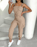 Pocket Buckle Design Cargo Suspender Jumpsuit