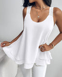 Love Heart Pattern Contrast Lace Layered Chiffon Tank Top