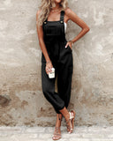 Pocket Design Drawstring Suspender Jumpsuit