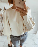 Solid Round Neck Balloon Sleeve Blouse